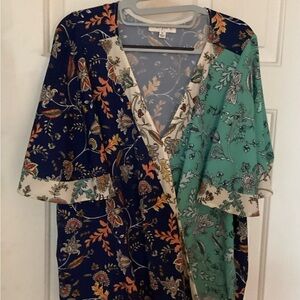 Umgee mint and blue floral bell sleeve top